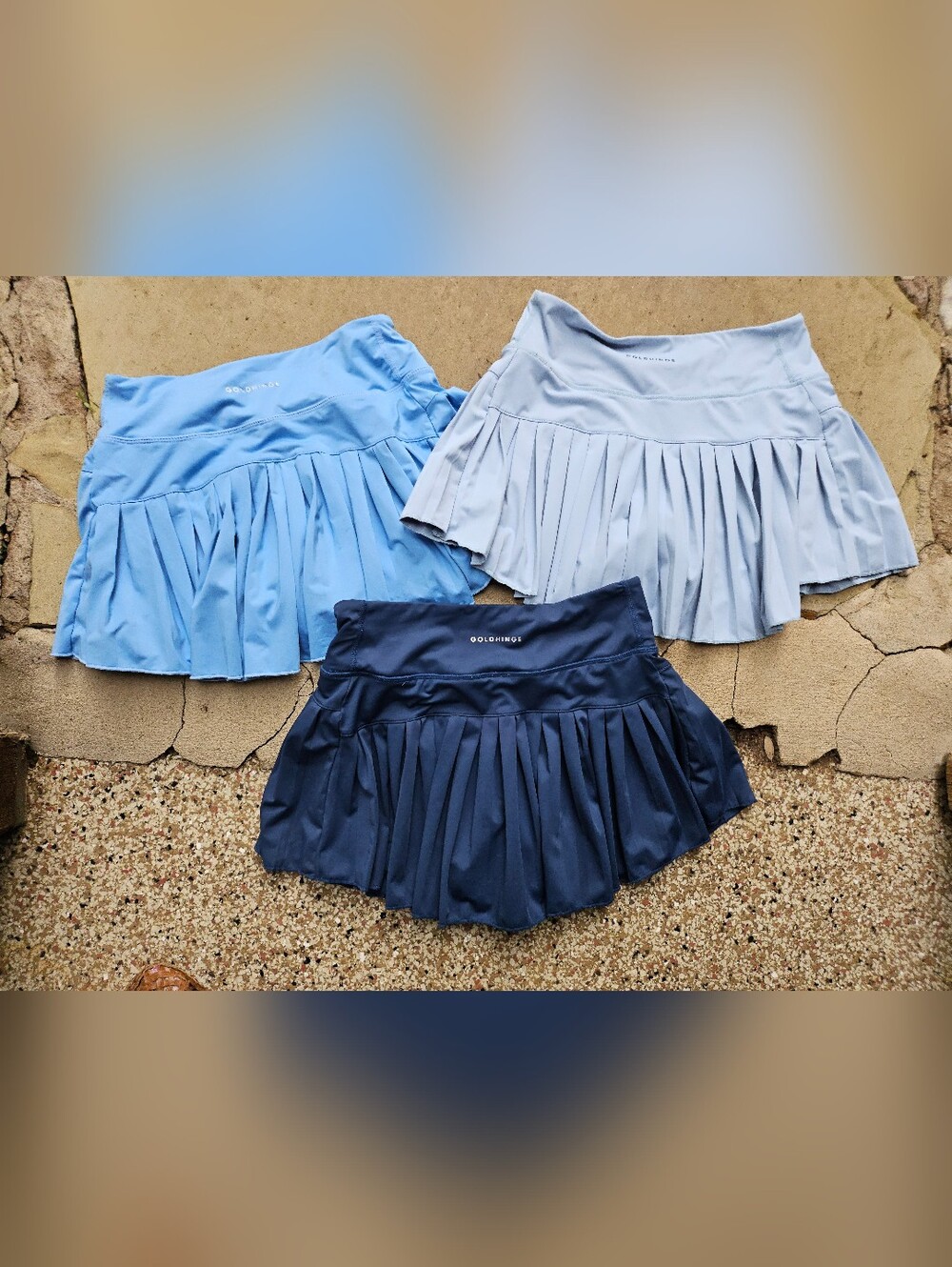 Lot of 3 GOLD HINGE Polyester Stretch Pleated Tennis Skirts Skorts Size M Blues